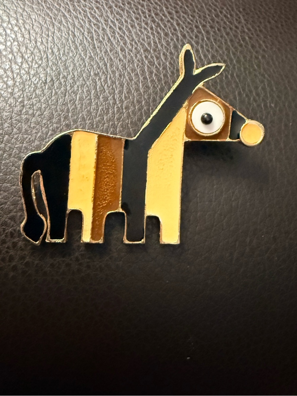 Vintage Pin Enameled Cream Black Brown Stripes Gold Tone Stylized Llama Zebra